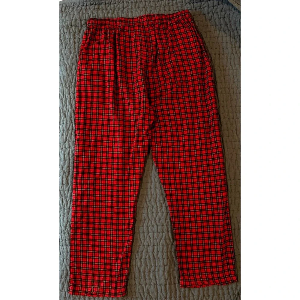 Polo Ralph Lauren Sleepwear PJ Pants Red Tartan Micro Plaid Men's L Yellow Pony